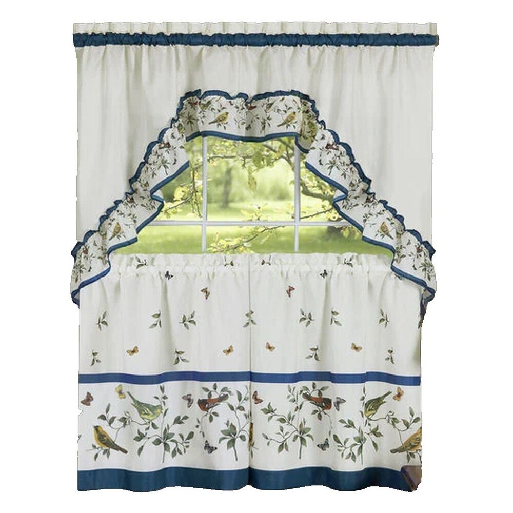 3pc Kitchen Curtains Set: 2 Tiers (28.5"x24") & Swag (57"x30") LOVE BIRDS, Achim